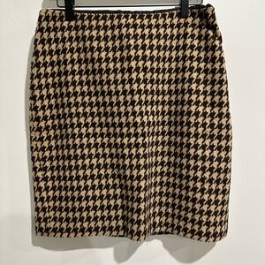 TALBOTS Wool Blend Lined Brown Houndstooth Preppy Holiday Mini Skirt Size 6